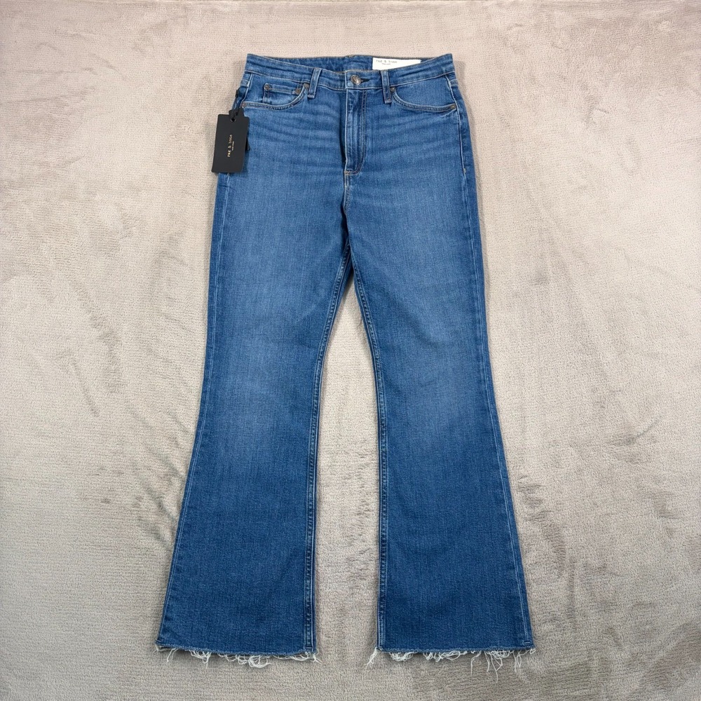 rag & bone Casey Raw Hem High Waist Ankle Flare Jeans in Cindy Blue 28 NWT $200